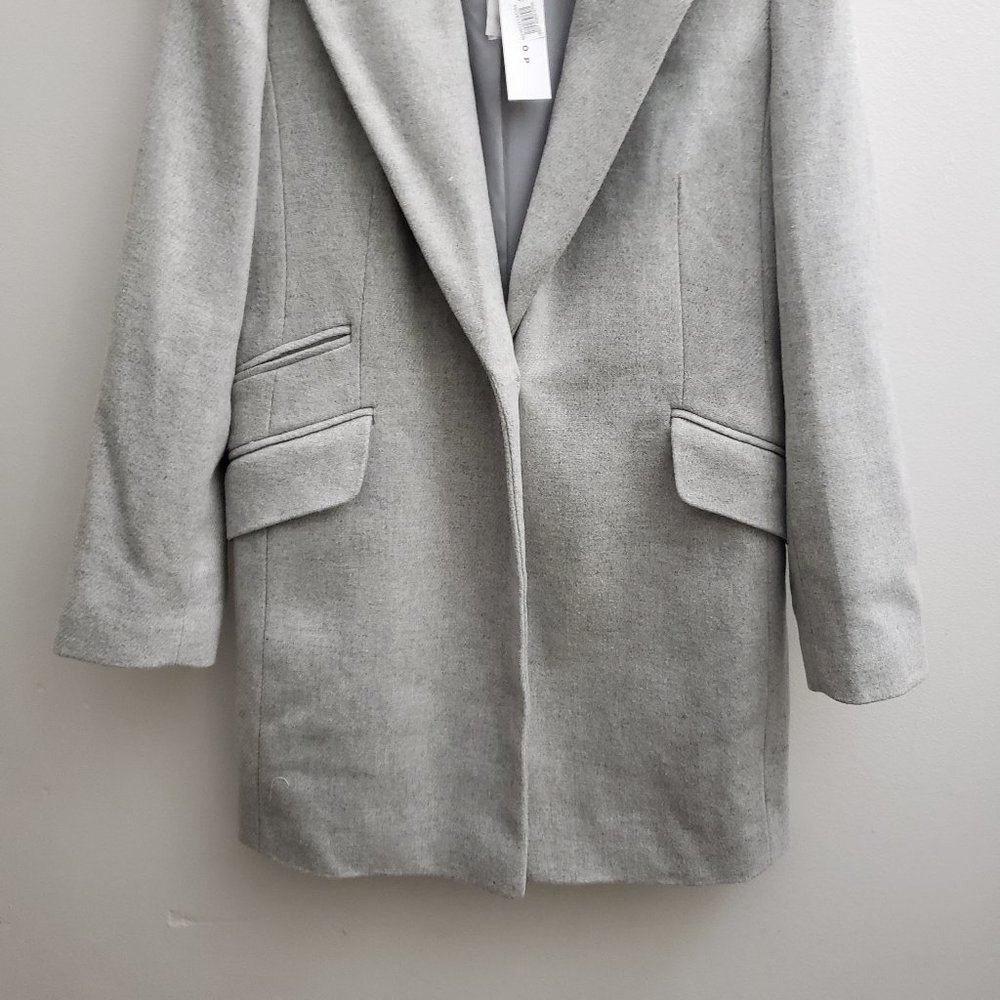 Topshop Gray Long Coat Faux Fur Trim Pocket - Picture 3 of 8